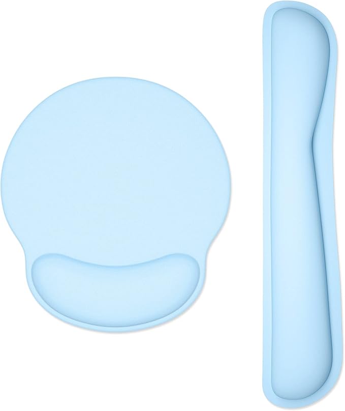 Dapesuom Keyboard Wrist Rest and Mouse Pad with Wrist Support, Memory Foam Cushion for Keyboard and Mouse Set, Ergonomic Desktop Pad Rests with Non Slip Base for Easy Typing & Pain Relief, Sky Blue