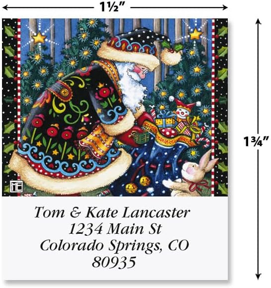 Mary Engelbreit Woodland Christmas Address Labels - Set of 144, Santa Labels, Self-Adhesive, Large Flat-Sheet Select Labels, by Colorful Images