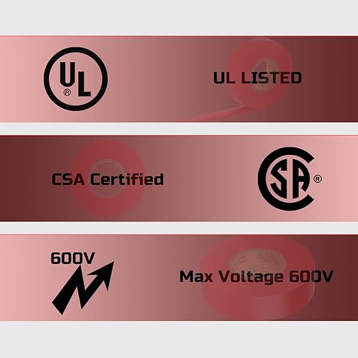 Lichamp 10-Pack Red Electrical Tape Waterproof, 3/4 in x 66ft, Industrial Grade UL/CSA Listed High Temp Electrical Tape Electric Super Vinyl