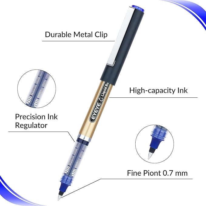 EYEYE Liquid Ink Rollerball Pens 12 Pack 0.7mm Medium Point 3 Color, Quick Dry Smooth Writing Pens for Journaling, Office, School & Note Taking Supplies