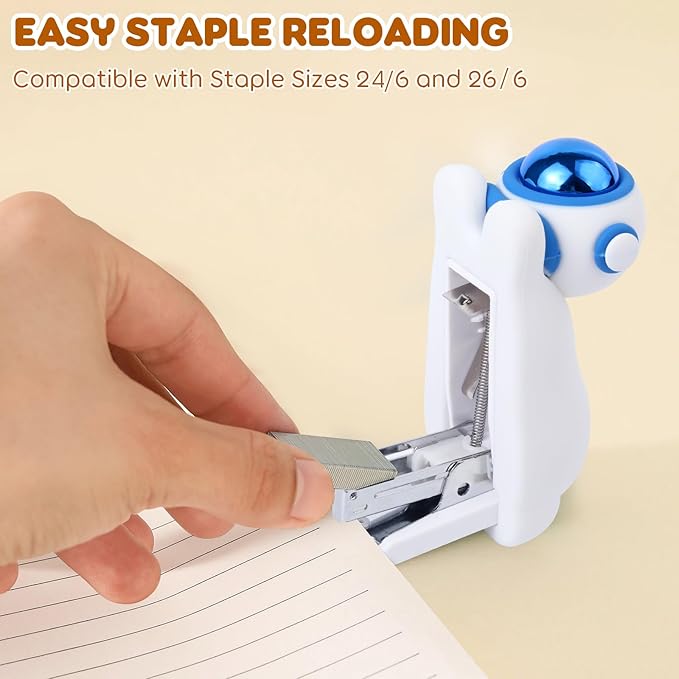 Honagu Cute Stapler, Cartoon Stereoscopic Silicone Stapler, Labor-Saving Office Supplies, Desktop Stationery Gift for Students Kids (White)