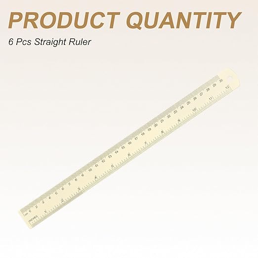 HARFINGTON 6pcs Metal Straight Ruler 30cm Metric SAE Aluminum Alloy Measuring Rulers Scale Tool with Hole for Measure Study Reading Classroom Office, White