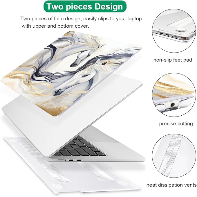 for M4 MacBook Air 13.6 inch Case 2025 2024 2023 2022 Release M4 A3240 M3 A3113 M2 A2681 with Touch ID, Pattern Plastic Hard Shell & Screen Protector & Keyboard Cover, Unique Horse