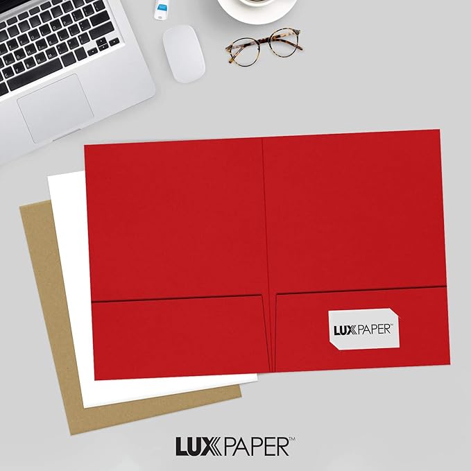 LUXPaper 9" x 12" Presentation Folders | Two Pocket | Ruby Red | 100lb. Cover | 10 Qty