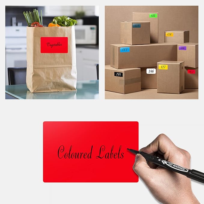 Rectangle Labels Sticker 3×5 Inch Vinyl Floor Stickers Color Coding Name Tags Roll Removable 200 PCS, Red