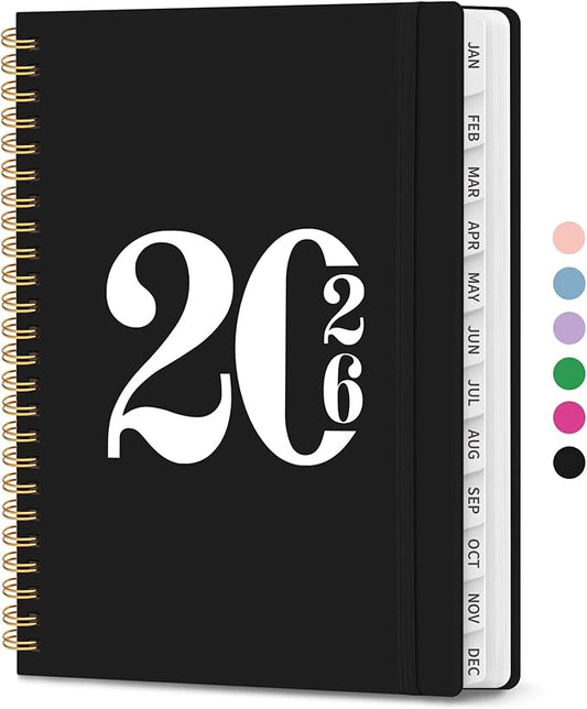 2026 Planner, Weekly and Monthly Calender Planner, Jan 2026 to Dec 2026, Hardcover 2026 Calendar Planner Book with Tabs & Inner Pocket, Office Home School Supplies for Women & Men - A5 (6.3" x 8.5"), Black