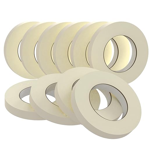 SWRT Masking Tape 0.75 inch x 55 Yards x 10 Rolls (550 Total Yards), Adhesive Painting Tape Bulk for General Purpose Beige White Color for Painting, Crafting, School Stationery, Arts, Home Use etc