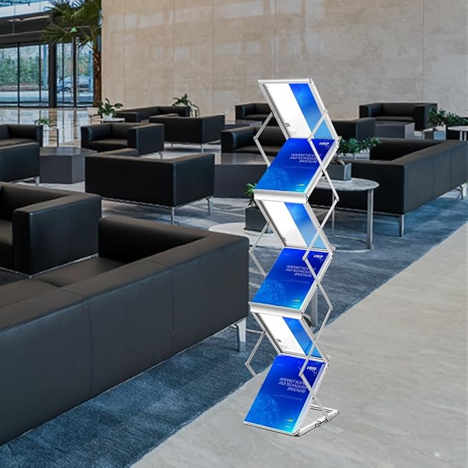 VEVOR Literature Rack, 6 Pockets, Pop up Aluminum Magazine Rack, Lightweight Catalog Holder Stand w/Carrying Bag for Living Room, Hotel, Trade Show, Exhibition, Office