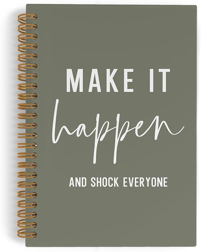 QLMX Make It Happen Motivational Spiral Notebook, Inspirational Journal Notebook, Inspirational Coworker Office Supplies Gifts for Women Men Employee, Green Positive Notebooks for Work, 5.5x8.3 Inch