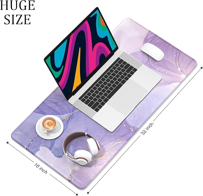 Desk Mat, 32" x 16" XXL Extended Large Gaming Mouse Pad, Desktop Decor Desk Pad, Cute Men Women Office Supplies and Accessories, XL Mouse Mat for Laptop & Keyboard, Minimalism Purple Marble