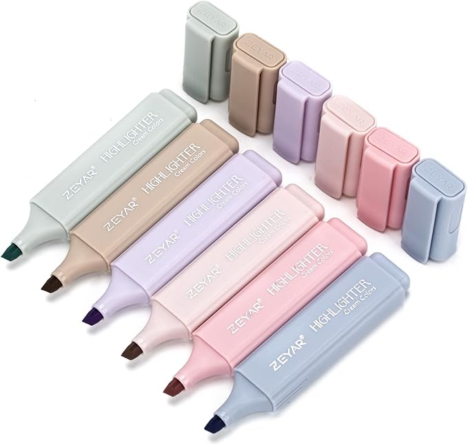 ZEYAR Highlighter Pen, Cream Colors Chisel Tip, Aesthetic Highlighter Marker, Water Based, Quick Dry, No Bleed, for Bible Study Notes School Office (6 Delight Colors)