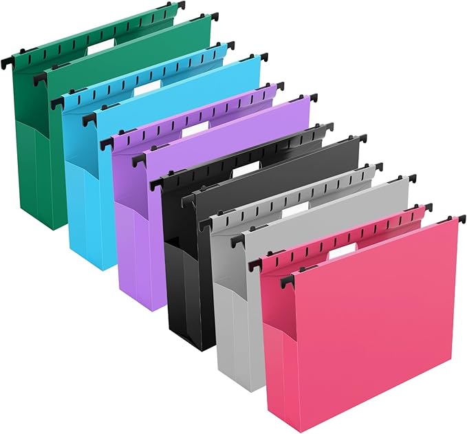 Extra Capacity Plastic Hanging File Folders,12 Pack Reinforced Expanding Hang Folder Letter Size,Accordian Pocket,Heavy Duty 2 Inch Expansion,Hanging Folder Organizer for Office Home,Assorted Colors