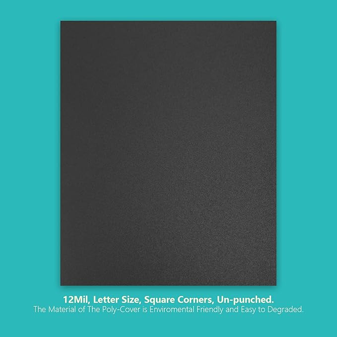 Binditek 200 Pack 12 Mil Sand-Textured Polycover, Midweight Binding Front and Back Covers, Lightly Sanded Finish, 8-1/2" x 11", Square Corners, Un-Punched, Black, Office Supplies
