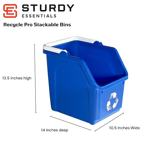 Multi Recycling System with Three Stackable 5 Gallon Bins to Build Your Recycling Center for Offices, Homes, Garages, Businesses (9 Pack, Blue/Yellow/Green)