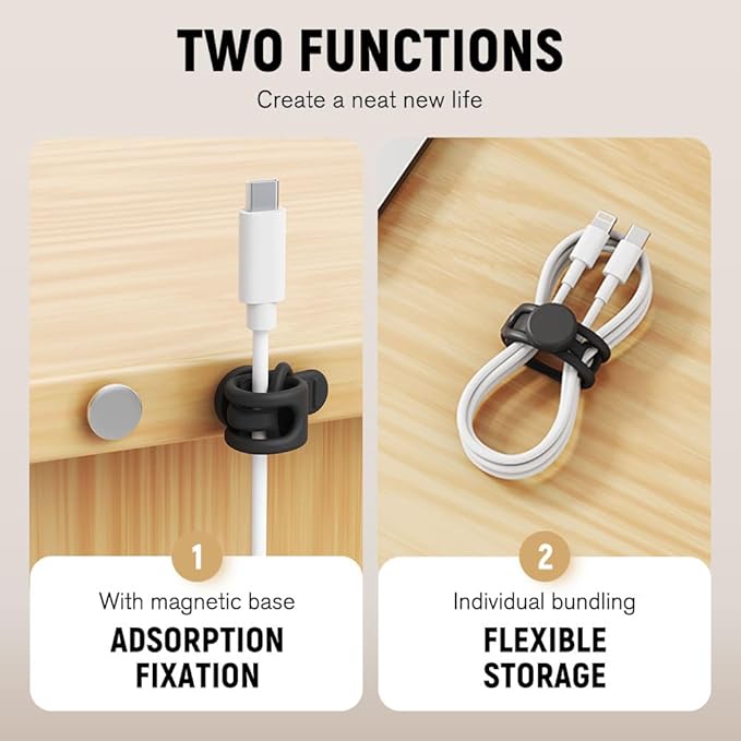 Silicone Cable Ties, Magnetic Data Cable Organizers Reusable Cable Ties Wire Organizer Adjustable Fastening Cable Straps Magnetic Silicone Cable Straps Cord Organizer for Bundling Earphone