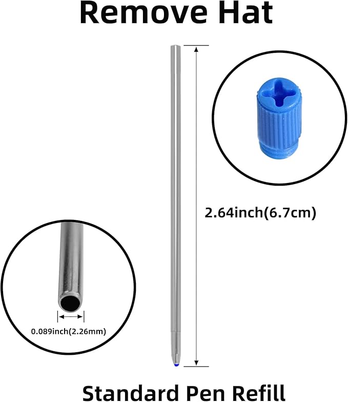 YOUMI Refill 2.75" (10pcs) replaceable ballpoint pen refill, red ink 1mm midpoint metal refill (Red Refill)