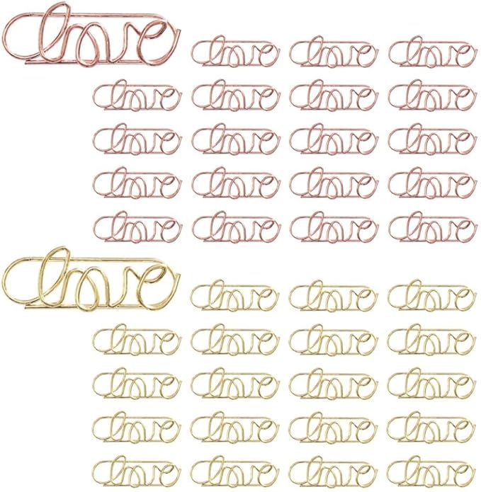 OWLFAVO 40pcs Love Shape Paper Clips with Clear Box, Rose Gold and Yellow Gold, Funny Cute Paperclips Bookmarks Planner Clips for Fun Office Supplies School Gifts Wedding Decoration
