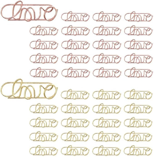 OWLFAVO 40pcs Love Shape Paper Clips with Clear Box, Rose Gold and Yellow Gold, Funny Cute Paperclips Bookmarks Planner Clips for Fun Office Supplies School Gifts Wedding Decoration