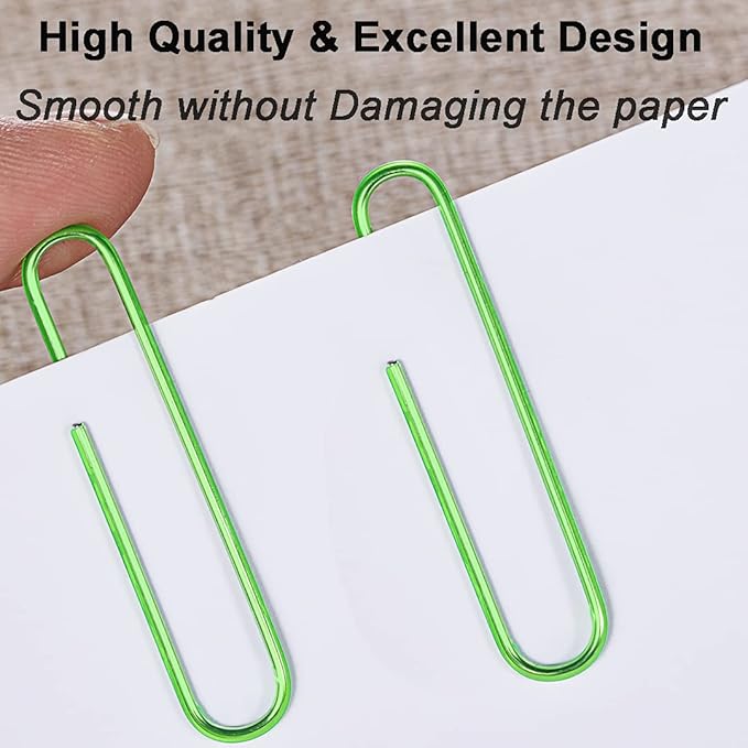 PaperClips Assorted Sizes 400 Pieces, 2"（50mm） Green Large Paper Clips and 1.3" （33mm） Paper Clips Medium Size, Sturdy Coated PaperClips Smooth for Office School and Personal Use