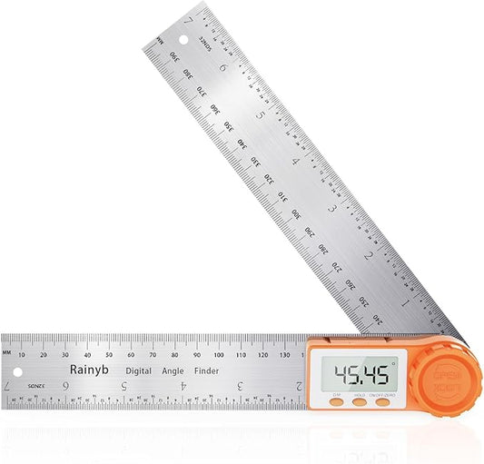 Rainyb Digital Angle Finder Tool 7inch/200 mm 0-360 Degree Stainless Steel Digital Protractor Ruler, Angle Measuring Tool for Carpenters, Woodworkers, Fabricators, Home DIY