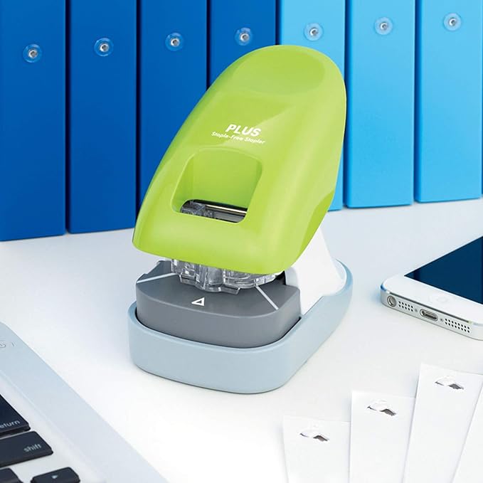 Plus Paper Clinch Desktop Staple-Free Stapler, Green