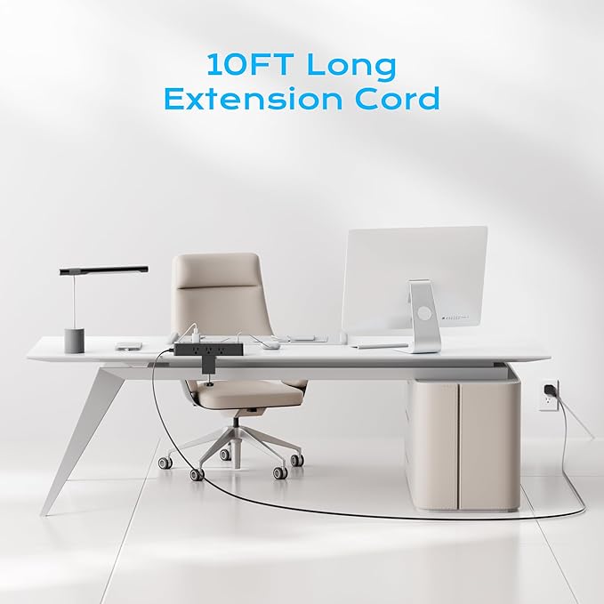 Flat Plug Desk Clamp Power Strip 10FT, 40W Total Fast Charging Station, Dual PD 20W USB C Ports, Desk Edge Mount Power Strip 9 AC Outlets 8 USB Ports(4 USB C) Surge Protector, Fit 1.7" Tabletop Edge