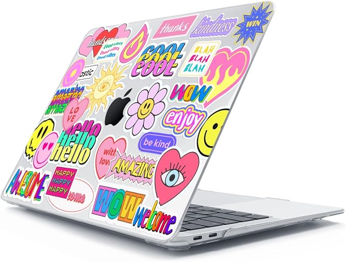 Compatible with MacBook Air 13 inch Case 2022 2021 2020-2018 Release M1 A2337 A2179 A1932 with Touch ID, Hard Print Case + Keyboard Cover + Webcam Cover + Screen Protector, Trendy Patches