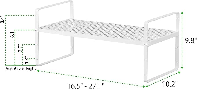 Expandable Cabinet Storage Shelf Stackable Organizer Rack for Kitchen Bathroom Pantry Spice Cupboard Coffee Countertop Home Office Desk Heavy Duty Nonslip White Large 1 Pack