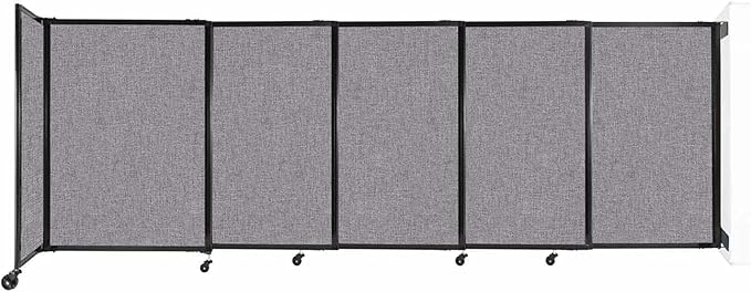 Wall-Mounted Sliding StraightWall Room Divider | Adjustable Widths | Locking Wheels | Room Separator | Up to 11'3" Wide x 4' Tall Cloud Gray Fabric Panels