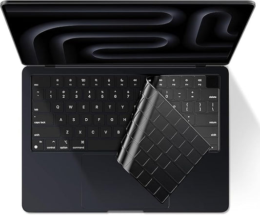 EooCoo Premium Keyboard Cover Skin Ultra Thin Protector, Compatible with M5 MacBook Pro 14" 16" M4 M3 M2 M1 Pro Max Chip, 2025-2021 MacBook Air 15" 13.6" M4 M3 M2 Chip, Black