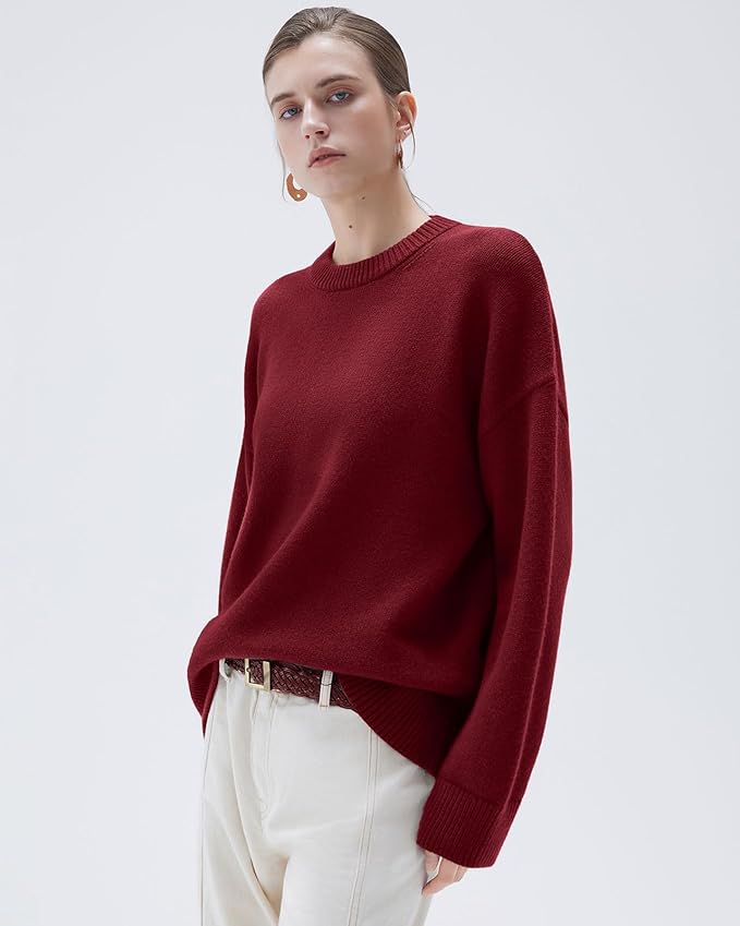 SUUKSESS Women Cashmere Oversized Long Sleeve Pullover Sweater Crew Neck Jumpers