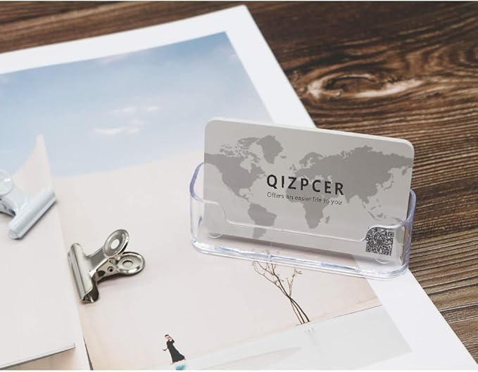 8 Pack Plastic Business Card Holder - Clear Business Card Case for Desk - Office Acrylic Business Card Stand Display