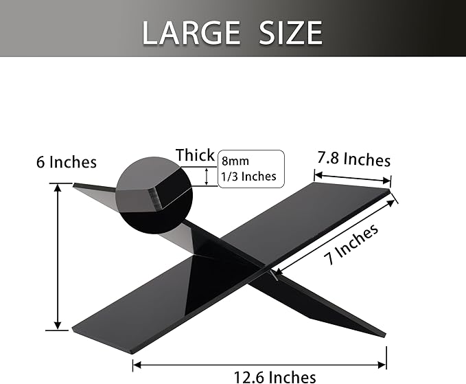 Large Clear Acrylic Book Stand - Perfect for Displaying Open Books on Your Coffee Table - Ideal for Bibles, Cook Books, Guest Books, Magazines, Each with a Lucite Paperweight (Black-Large)