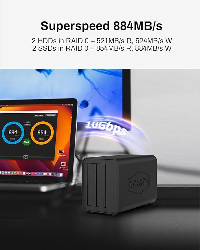 TERRAMASTER D2-320 2Bay USB 3.2 Gen 2 RAID Storage - 10Gbps Type C - Supports RAID 0, 1, Single, JBOD