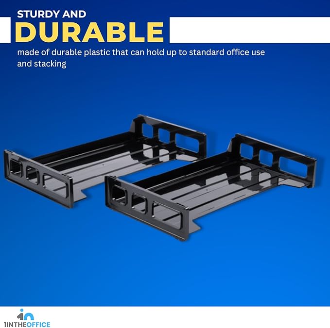 1InTheOffice Desk Organizer Tray, Stackable Paper Tray, Letter Tray Desk Organizer, 2-Tier, Letter Size, Side Load, Black
