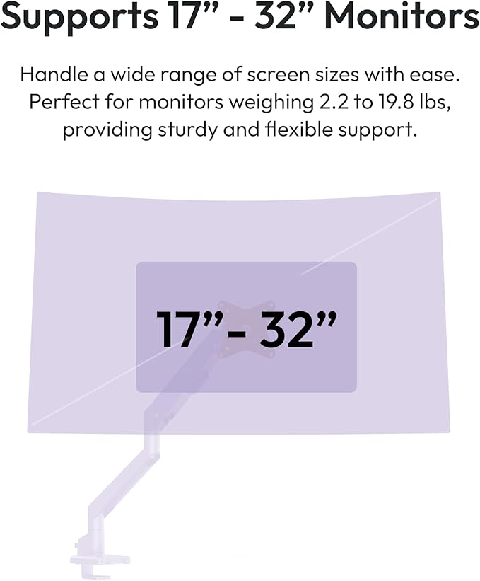 Pixio PS1S Wave Purple Single Monitor Arm Stand Desk Mount - Fits up to 32 inches Monitors and up to 19.8lbs. VESA Compatibility and Integrated Cable Management
