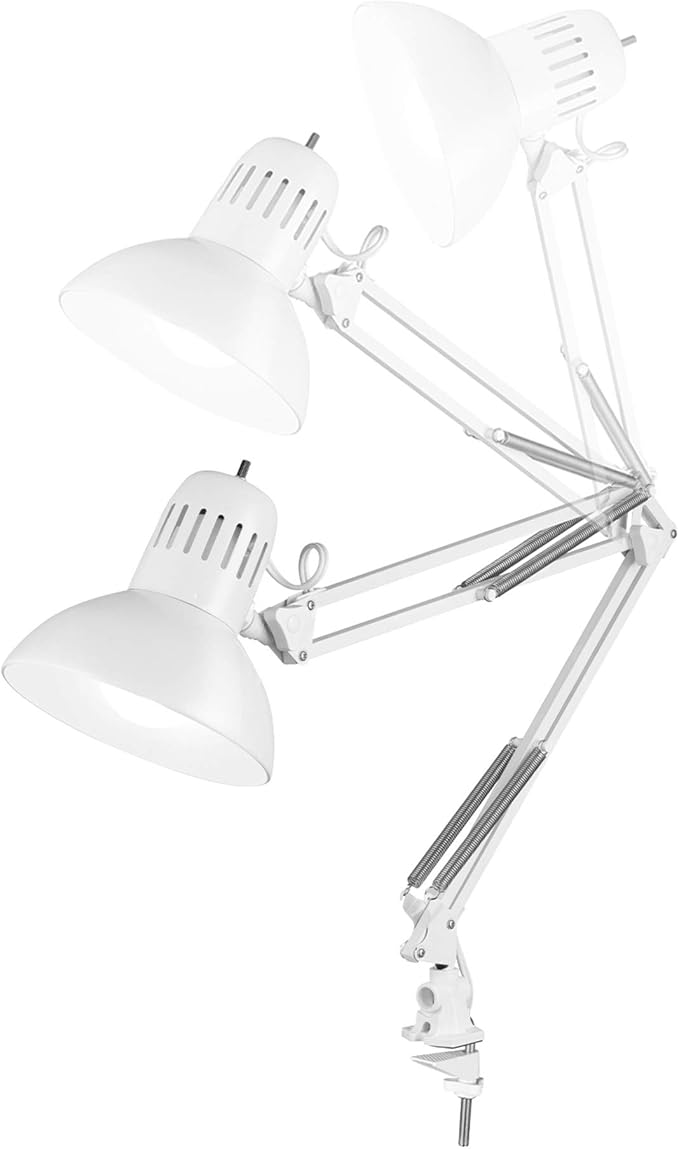 GLOBE Electric 52847 31.5 Inch Swing Arm Clamp-On White Desk Lamp with Nickel Accents, On/Off Rotary Switch, Book Reading Light, Home Essentials, Office Décor, LED Bulb Compatible (Pack of 6)