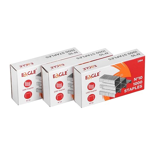 Eagle No.10 Mini Premium Staples for #10 Staplers, 1000 pcs Per Box, Pack of 3 Boxes, 3000 pcs in Total, Silver