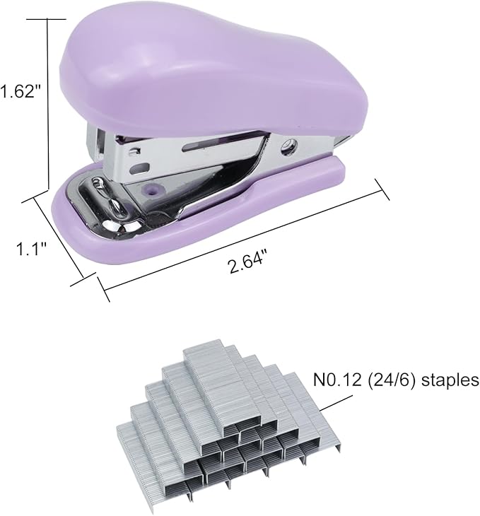 Mini Desktop Stapler Set,20 Sheet Capacity,Includes Built-in Staple Remover and 750PCS No.12 Staples,Small Cute Stapler for Office and School Supplies (Purple)