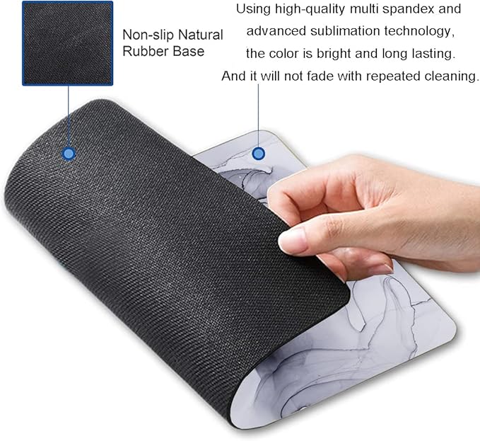 Mouse Pad, Cute Personalized Mouse Pads with Marble Design, Square Washable Cloth Mouse Mat, Gaming Office Home Non-Slip Rubber Base Computer Mousepad, Black Grey Gold Marble