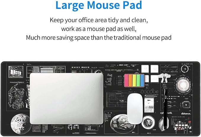 Machine Composition Mouse Pad 31.5 X 11.8 Inch Big Desk Rubber Base Stitched Edges Keyboard Pad XXL Mouse Mat for Home Game and Office