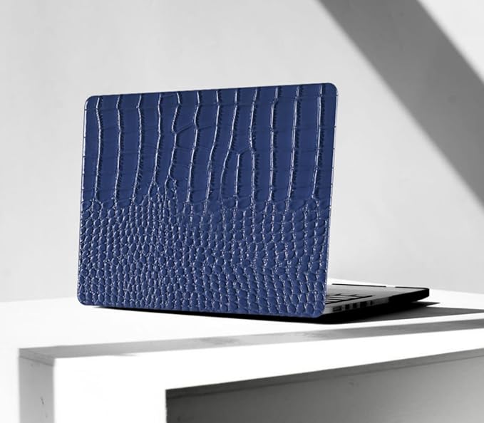 KEROM Compatible with Crocodile MacBook Air 13 inch Case 2021 2020 2019 2018 M1 A2337 A2179 A1932, Textured Elegant Luxury Aligator Skin Snakeskin PU Leather Hard Shell & Keyboard Cover, Blue