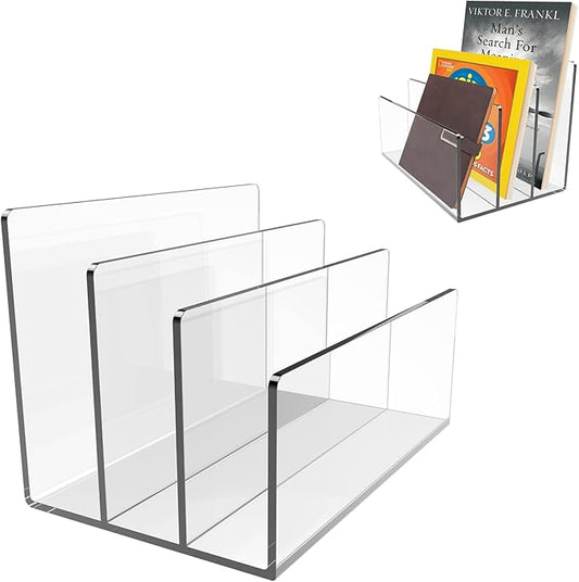 Boloyo Acrylic File Holder,2PC 3 Sections Clear File Organizer Mail Letter Sorter Desktop Folder Holder for Home Office School Envelope Bill Filling Paper Document