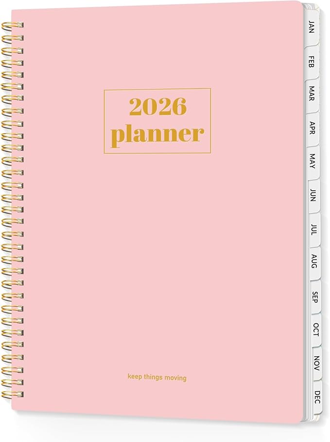 SUNEE Planner 2026 Weekly and Monthly, January 2026-December 2026, 8.5"x11", Tabs, Note Pages,Spiral Binding, Pink