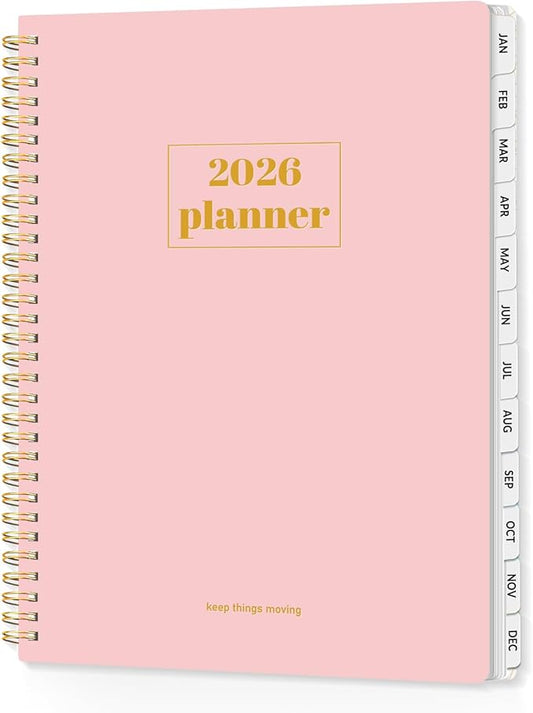 SUNEE Planner 2026 Weekly and Monthly, January 2026-December 2026, 8.5"x11", Tabs, Note Pages,Spiral Binding, Pink