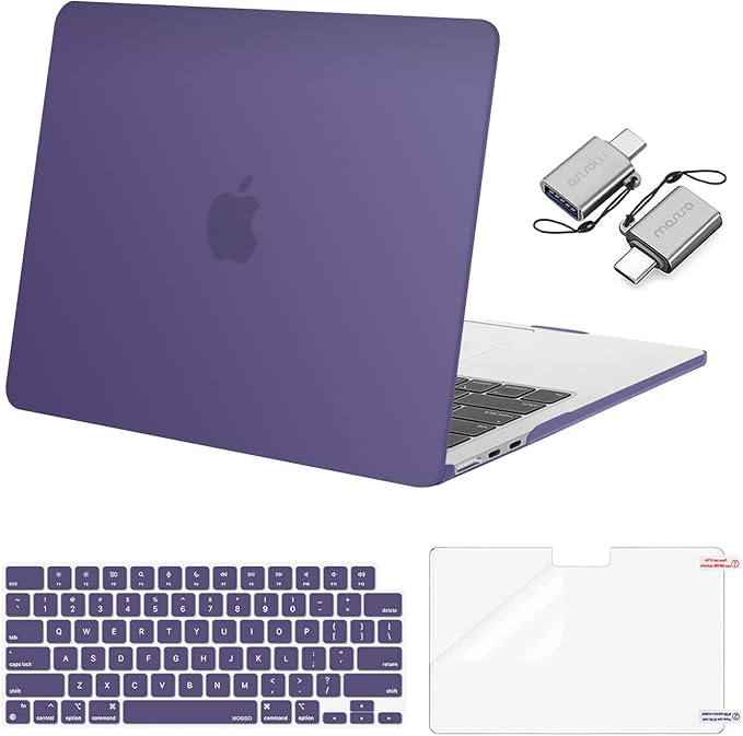 MOSISO Compatible with MacBook Air 13 inch Case 2025 2024 2023 2022 M4 A3240 M3 A3113 M2 A2681, Plastic Hard Shell&Keyboard Cover&Screen Film&Type C for MacBook Air 13.6 inch Case, Imperial Purple