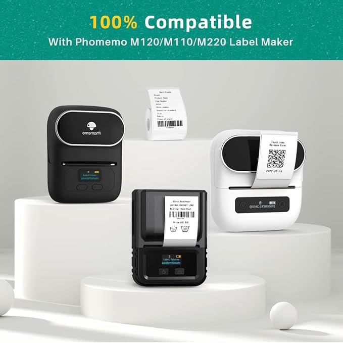 Phomemo 3 Rolls M110/M220/M110/M108/M250/M120/M150/M260/M221/M200 Thermal Label Paper 1.57'' x 2.36'' (40x60mm), Square Self-Adhesive Barcode&Address Label,130 Pcs/Roll, Black on White