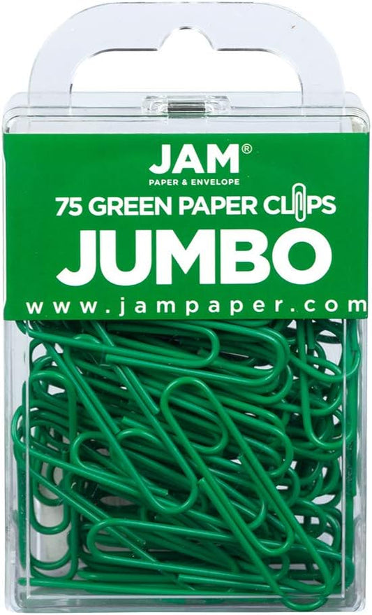 JAM PAPER Colorful Jumbo Paper Clips - Large 2 Inch - Green Paperclips - 75/Pack