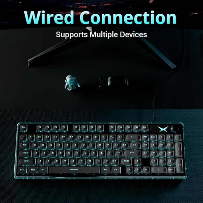 EWEADN F98 Wired Backlit Keyboard, USB Computer Keyboards with Smart Display & Knob, 96% Layout Silent Ergonomic Keyboard with 7-Color, Compatible with Mac, Windows (Black)