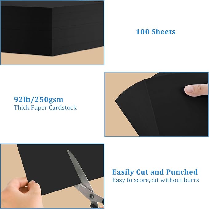 OcePor 100 Sheets Black Cardstock 9” x 12”, 92lb/250gsm Black Card Stock, Thick Card Stock Paper, Heavy Cardstock Paper for Printer, Resume, Scrapbooks, Art, Crafts, Business Cards
